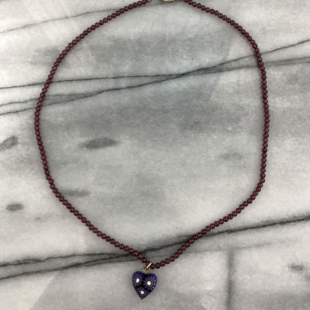 Millefiori Pendant on Garnet Necklace